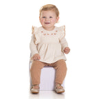 Conjunto Bata Manga Longa Bordado e Legging Tricot Feminino Bebê Randa Mundu
