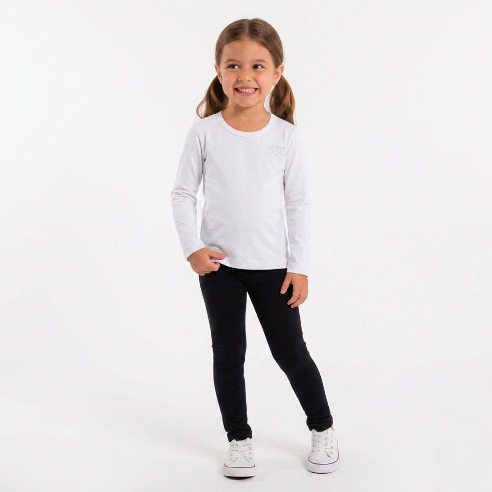 Camiseta Manga Longa Strass Feminina Infantil Randa Mundu