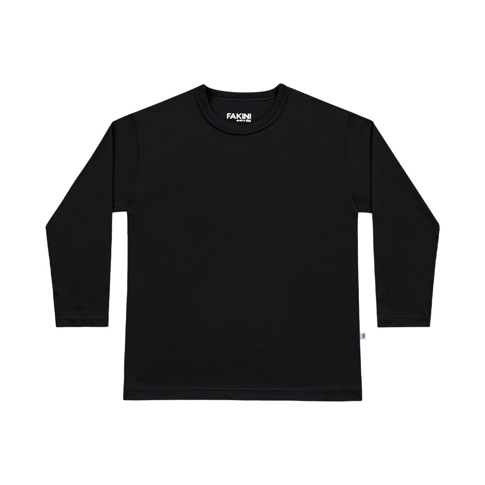 Camiseta Manga Longa Básica Preta Fakini - Masculina