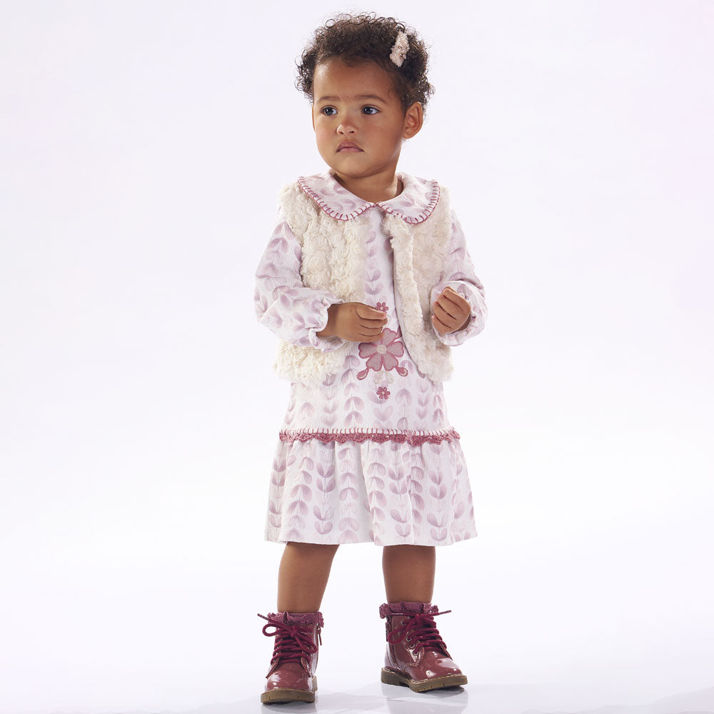 Conjunto Vestido Estampado e Colete Peluciado Kiki Xodó - Feminino
