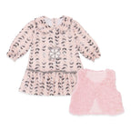 Conjunto Vestido Estampado e Colete Peluciado Kiki Xodó - Feminino