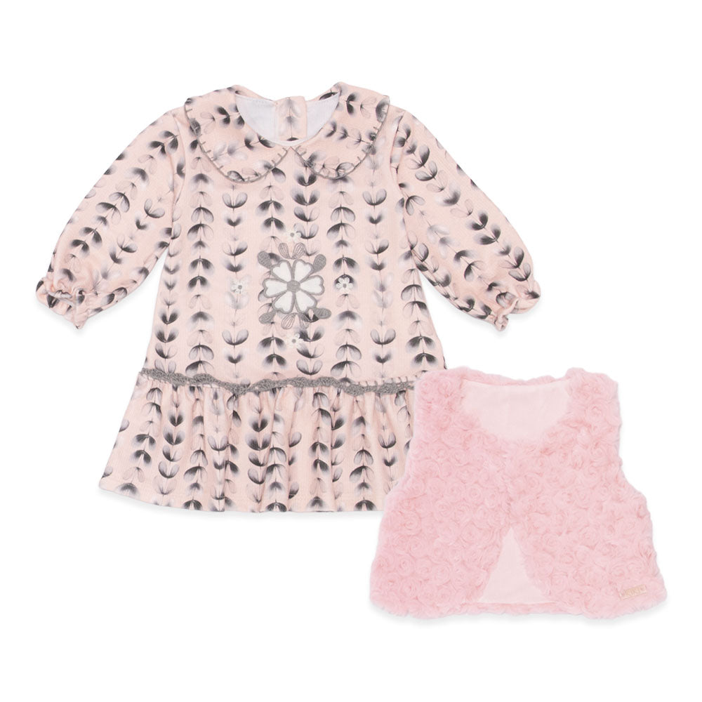 Conjunto Vestido Estampado e Colete Peluciado Kiki Xodó - Feminino