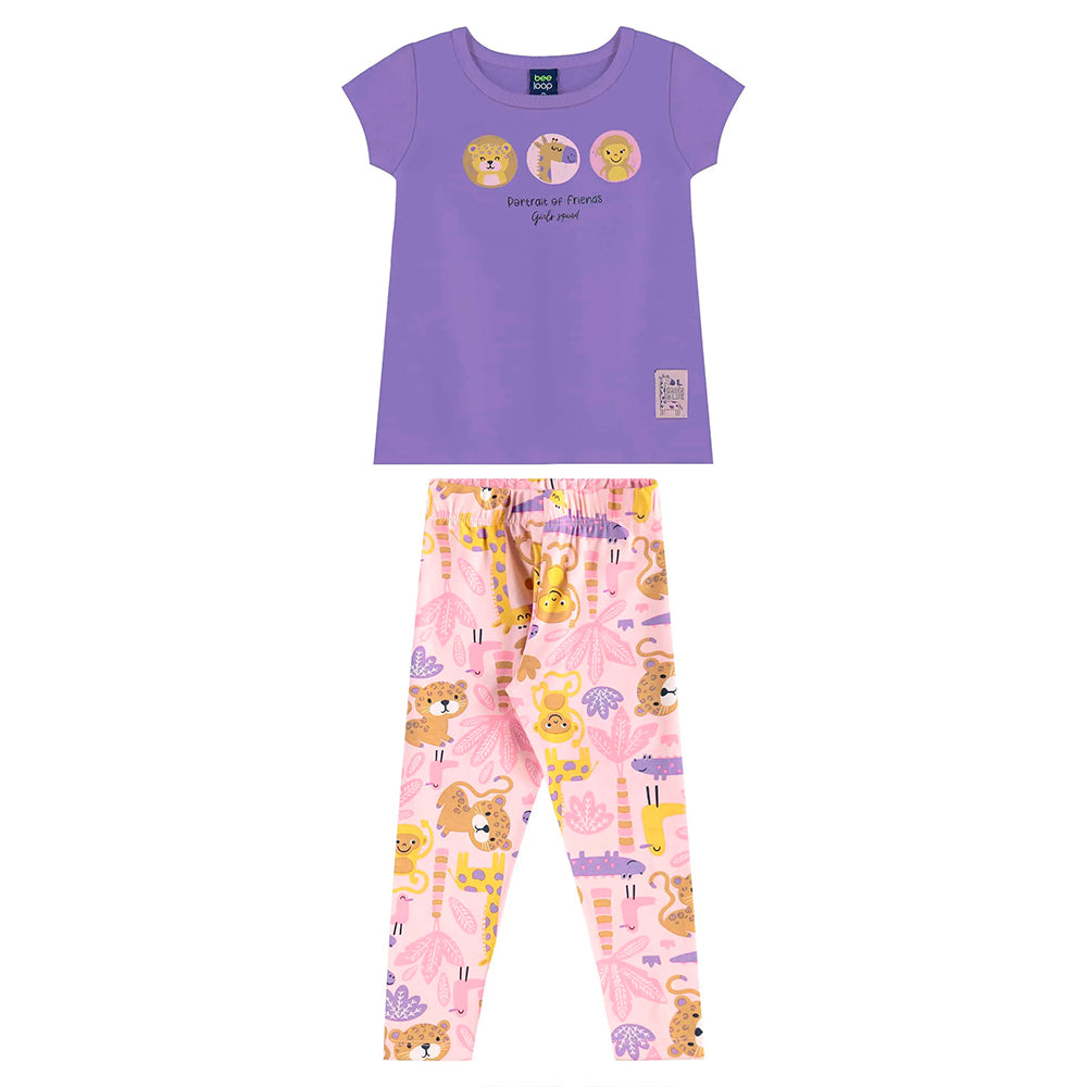 Conjunto Blusa Manga Curta e Legging Beeloop Feminino - Natural