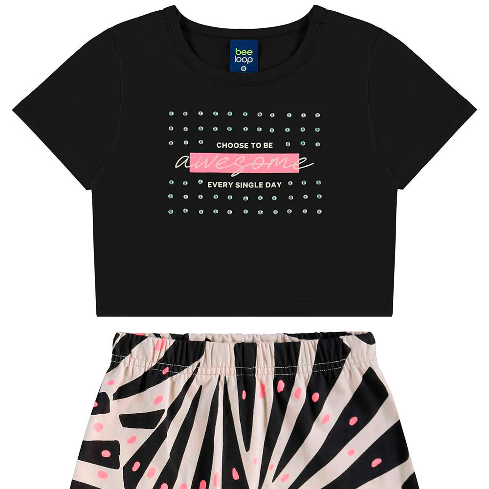 Conjunto Camiseta Manga Curta e Shorts-Saia Beeloop Feminino