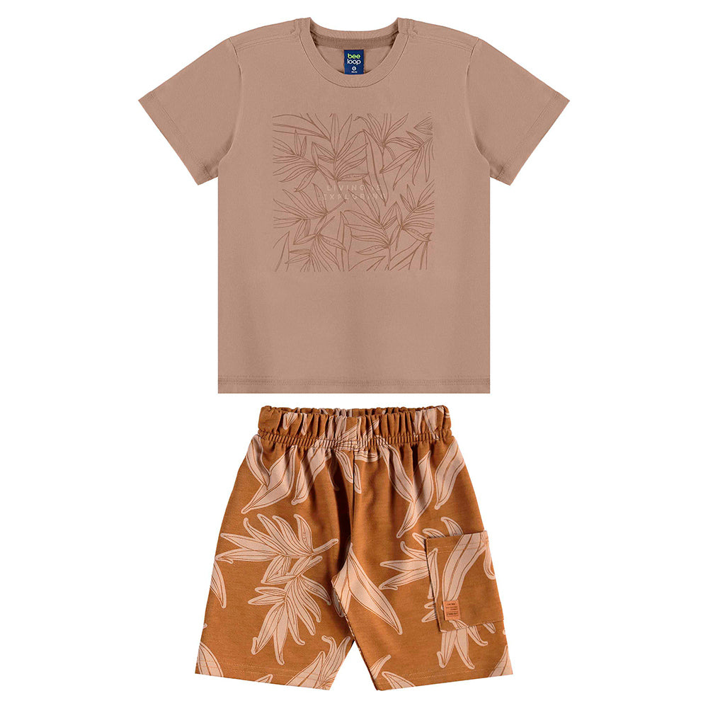 Conjunto Camiseta Manga Curta e Bermuda Moletom Beeloop Masculino