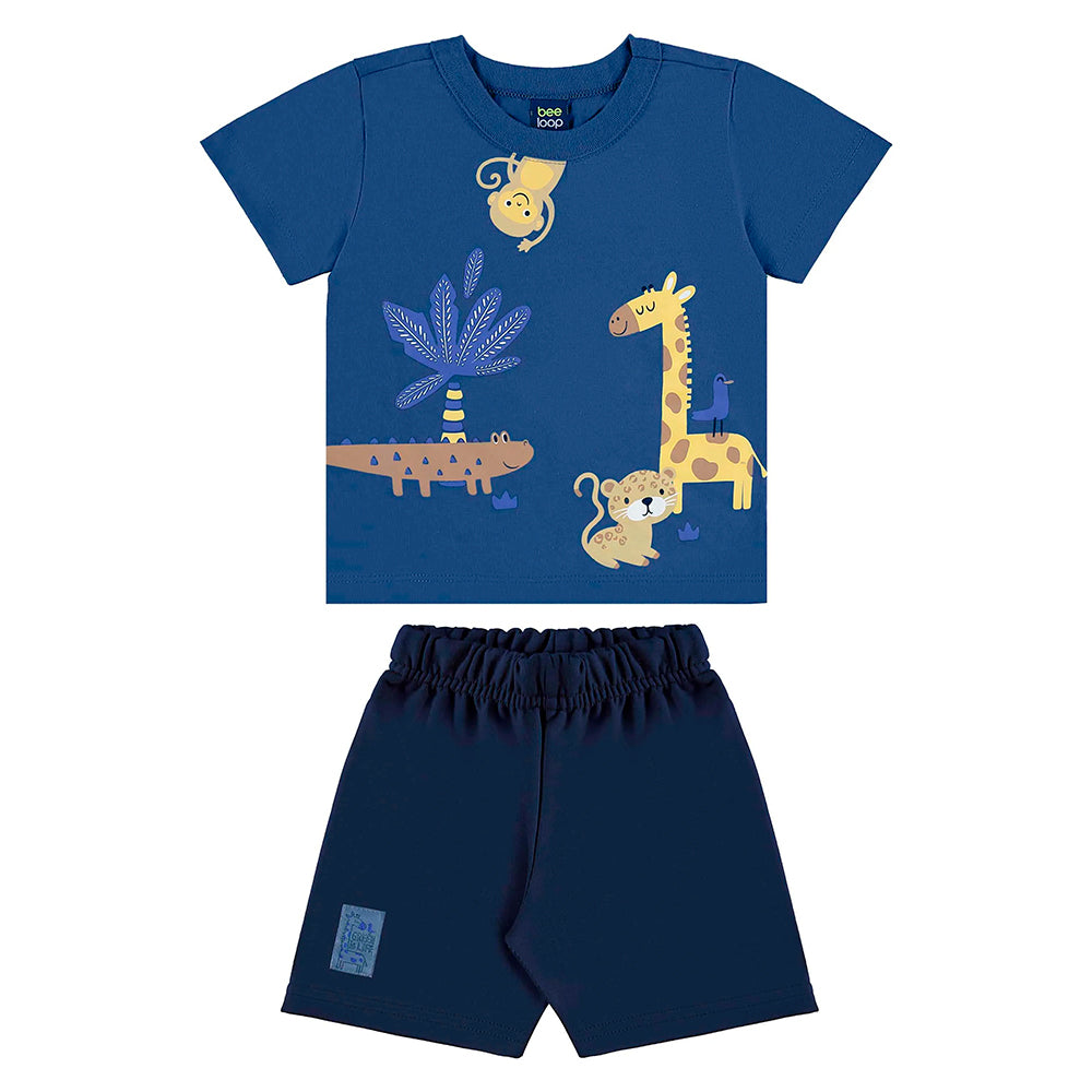 Conjunto Camiseta Manga Curta e Bermuda Moletom Beeloop Masculino