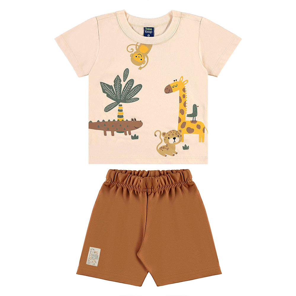 Conjunto Camiseta Manga Curta e Bermuda Moletom Beeloop Masculino