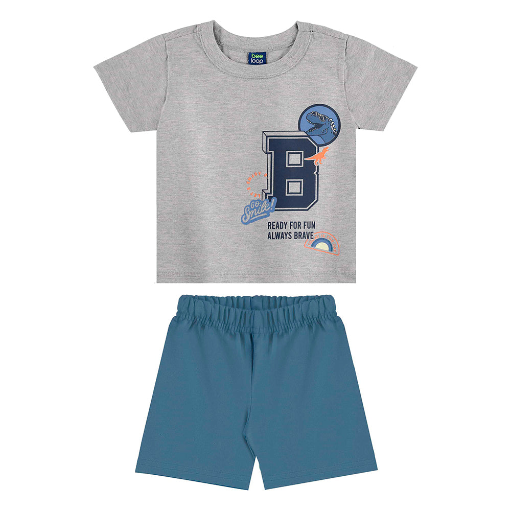 Conjunto Camiseta Manga Curta e Bermuda Moletom Beeloop Masculino