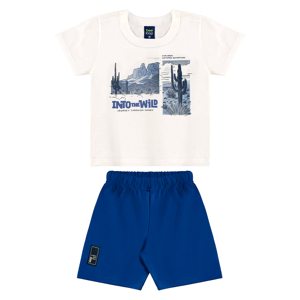 Conjunto Camiseta Manga Curta e Bermuda Moletom Beeloop Masculino - Natural