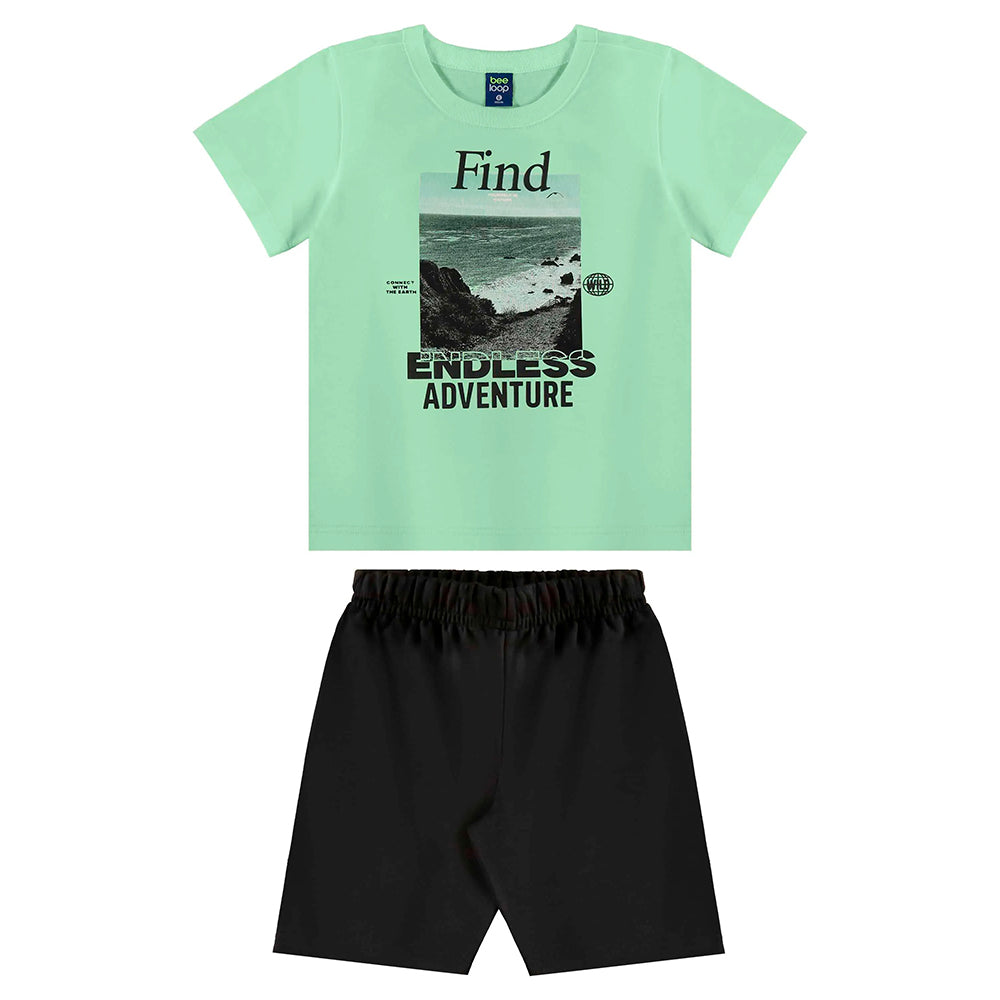 Conjunto Camiseta Manga Curta e Bermuda Moletom  Beeloop Masculino