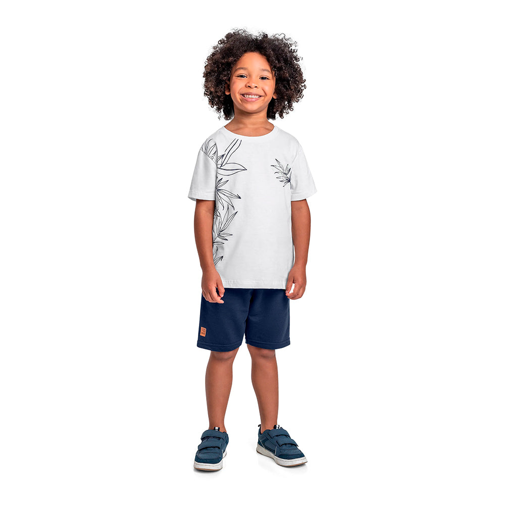 Conjunto Camiseta Manga Curta e Bermuda Moletom  Beeloop Masculino - Branco