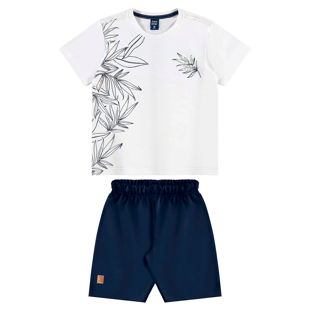 Conjunto Camiseta Manga Curta e Bermuda Moletom  Beeloop Masculino - Branco