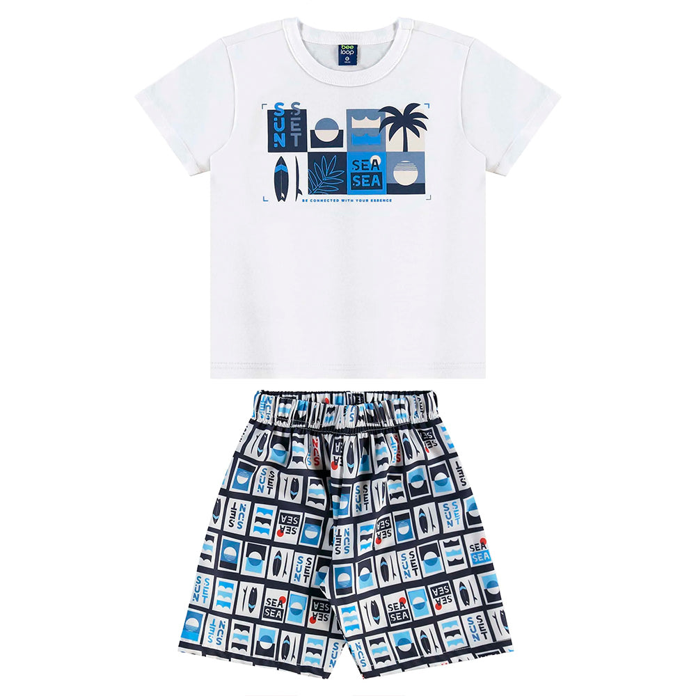 Conjunto Camiseta Manga Curta e Bermuda Beeloop Estamapdo Masculino