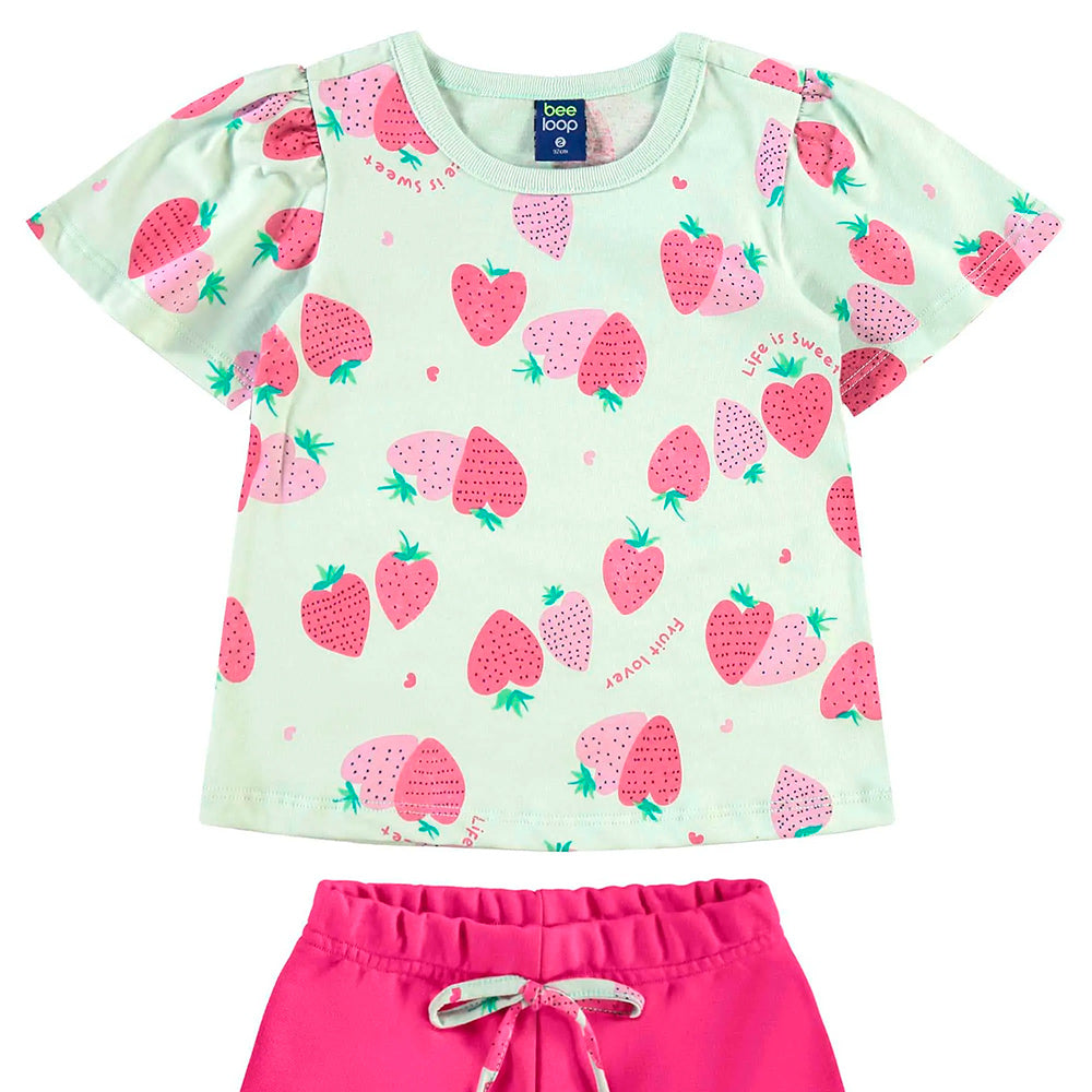 Conjunto Camiseta Manga Curta e Shorts Moletom Beeloop Feminino