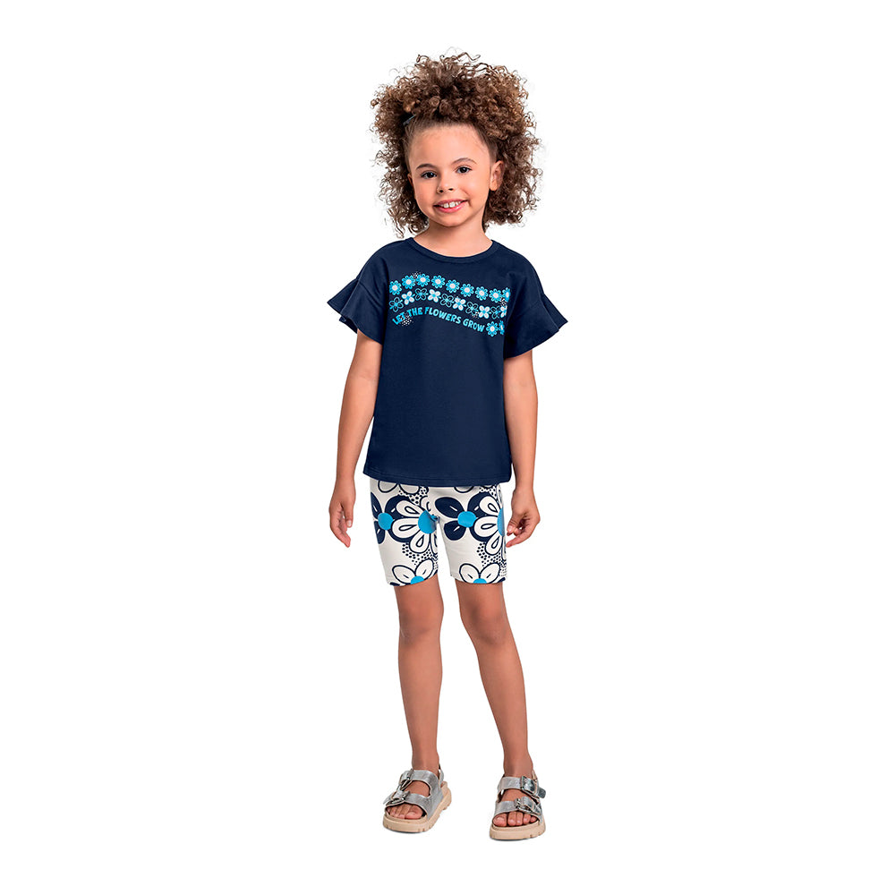 Conjunto Blusa Manga Curta e Bermuda Beeloop Feminino - Azul Escuro
