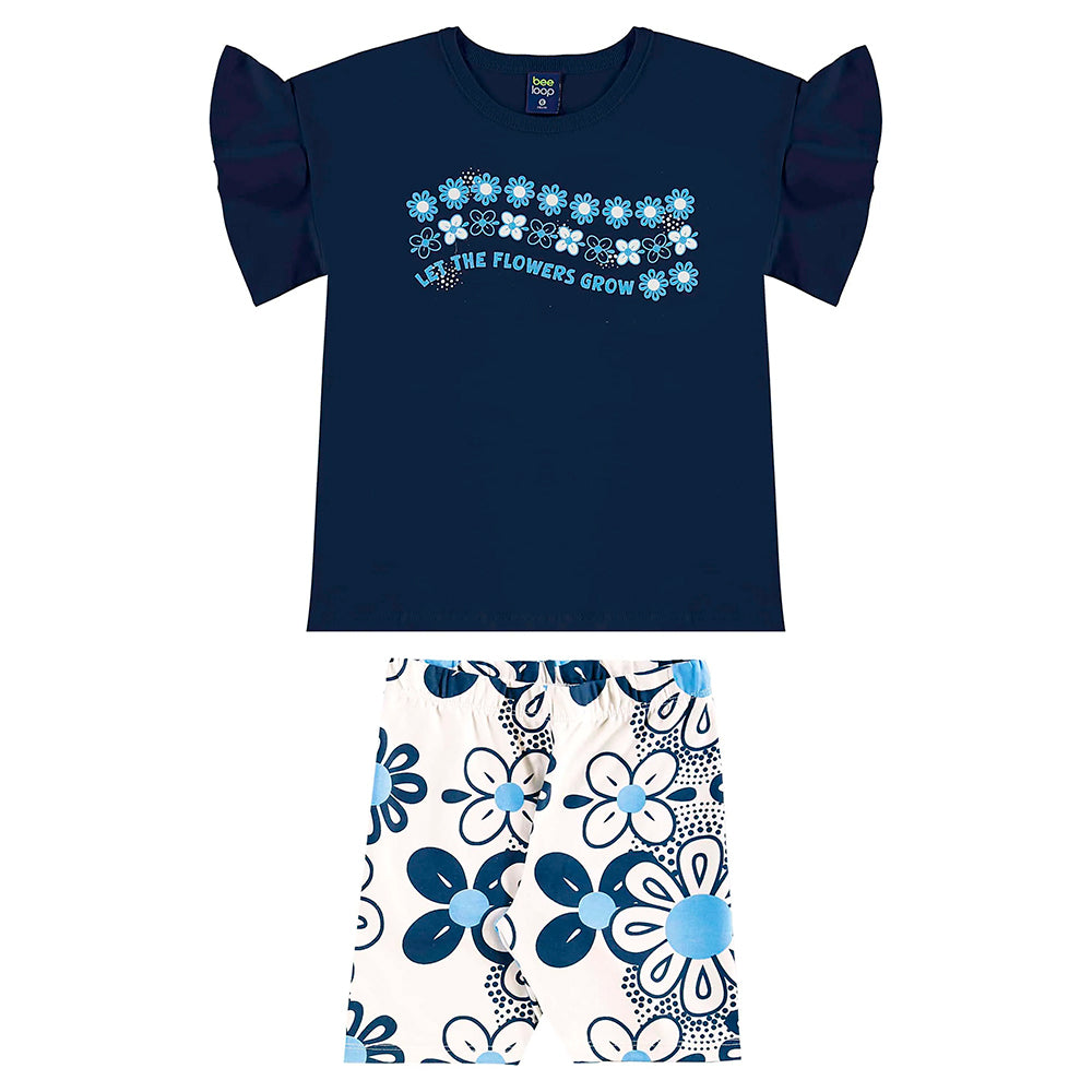 Conjunto Blusa Manga Curta e Bermuda Beeloop Feminino - Azul Escuro
