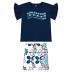 Conjunto Blusa Manga Curta e Bermuda Beeloop Feminino - Azul Escuro
