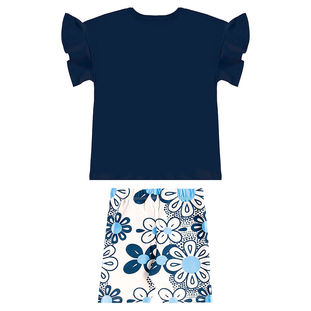 Conjunto Blusa Manga Curta e Bermuda Beeloop Feminino - Azul Escuro