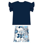 Conjunto Blusa Manga Curta e Bermuda Beeloop Feminino - Azul Escuro
