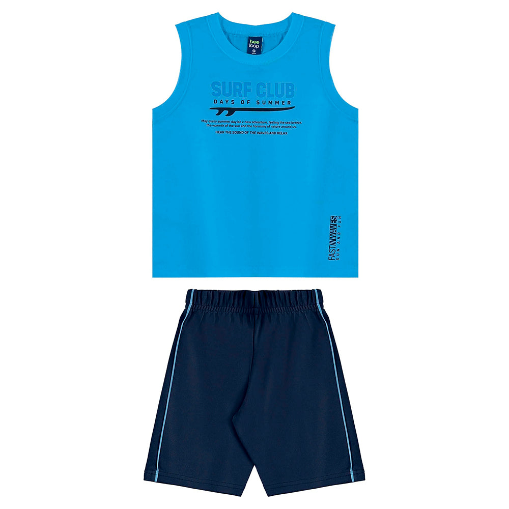 Conjunto Regata e Bermuda Moletom Beeloop Surf Club Masculino - Azul