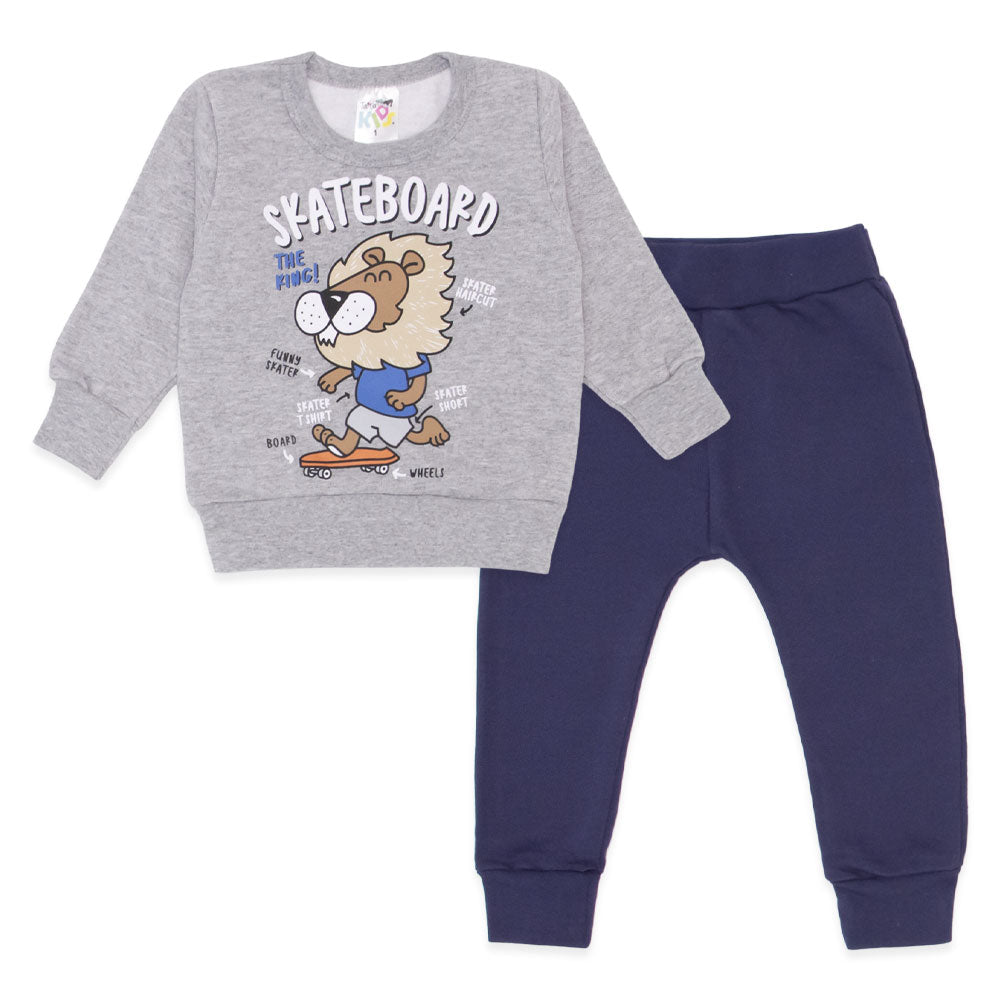 Conjunto Moletom Flanelado Skateboard Leão Taita - Masculino