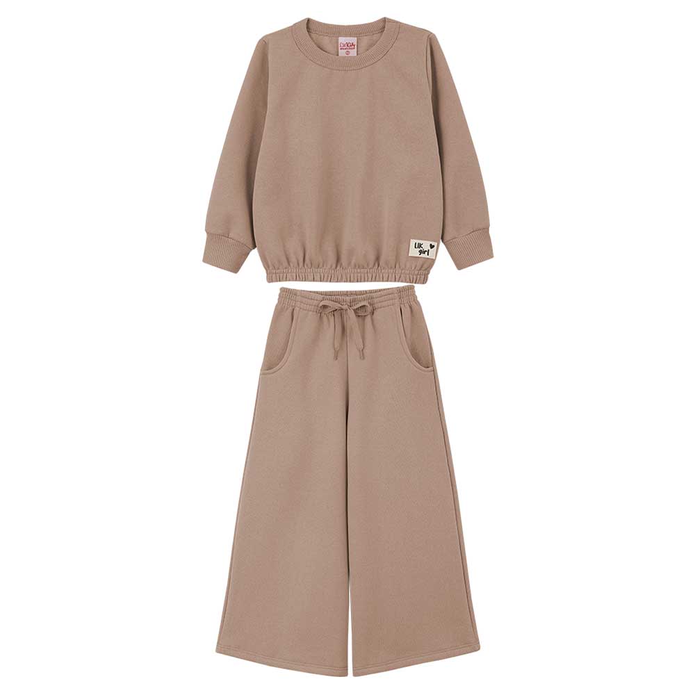 Conjunto Blusão e Calça Wide Leg em Moletom Lik Kids - Feminino
