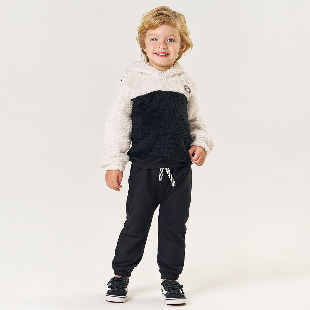 Conjunto Blusa e Calça em Pelinho com Capuz Bege e Preto Tileesul - Masculino