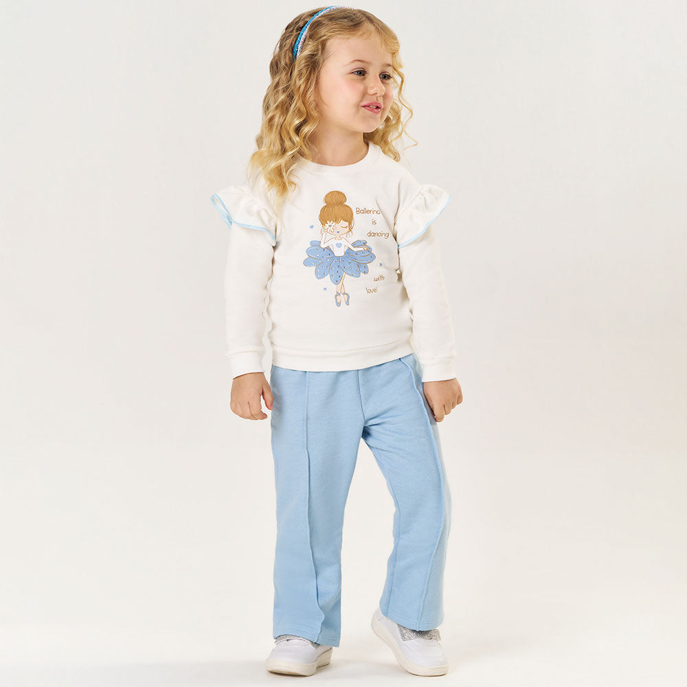 Conjunto Moletom Felpado Bailarina Marfim/Azul Tileesul - Feminino