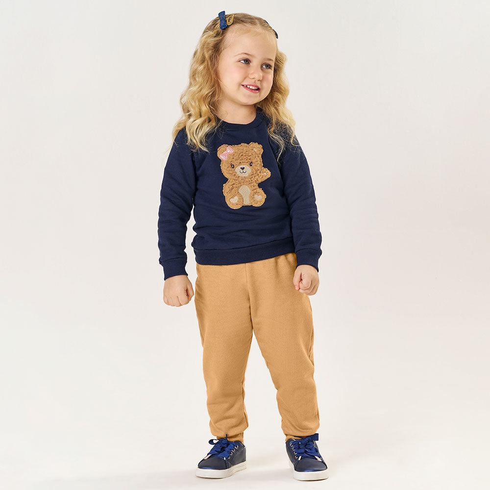 Conjunto Blusa e Calça Moletom Felpado Ursinho Marinho Tileesul - Feminino