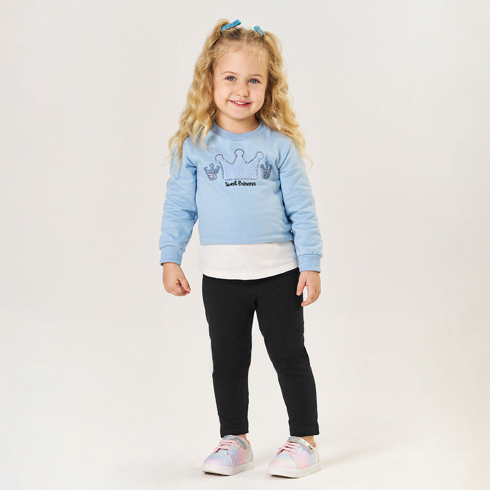 Conjunto Moletom Felpado e Legging Sweet Princess Azul Tileesul - Feminino