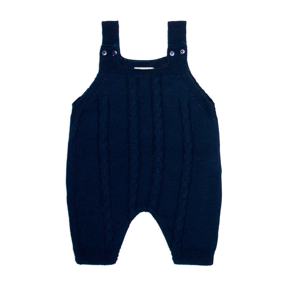 Jardineira Tricot Trançada Marinho Masculina Mini & Co