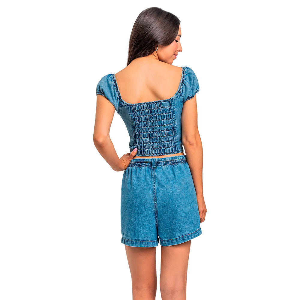 Shorts Jeans Com Faixa Beeloop Linha Gloss Feminino