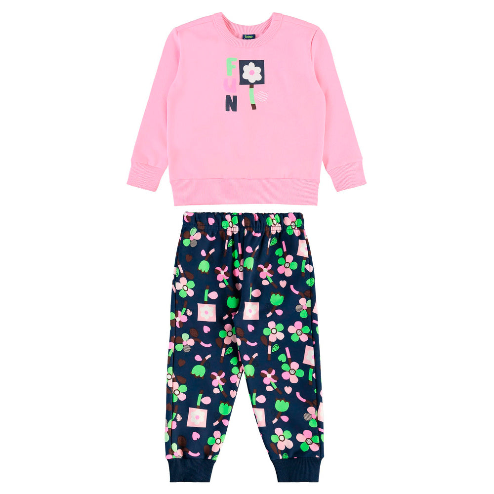 Conjunto Em Moletom Blusão e Calça Moletom Florido Bee Loop Feminina