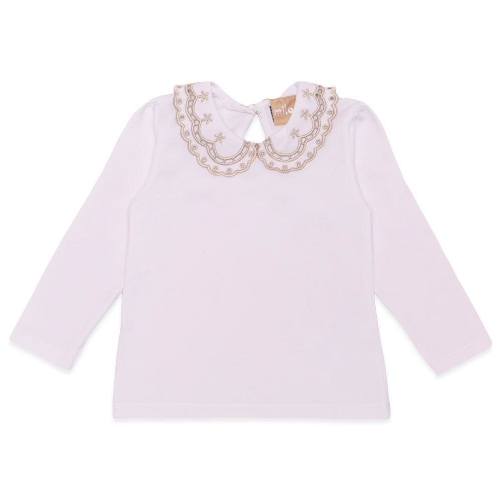 Blusinha Manga Longa com Gola Bordada Vazada Milon - Feminina