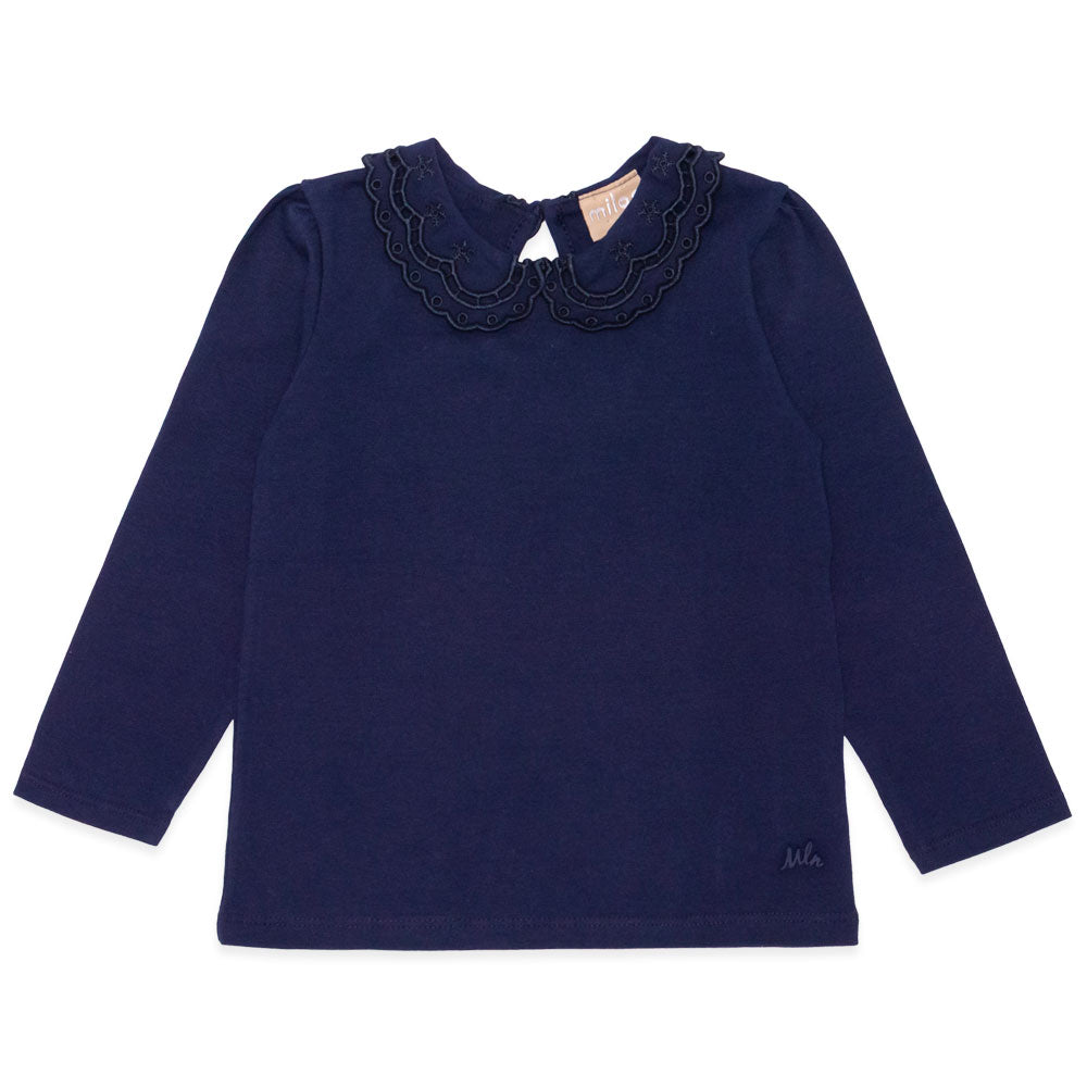Blusinha Manga Longa com Gola Bordada Vazada Milon - Feminina