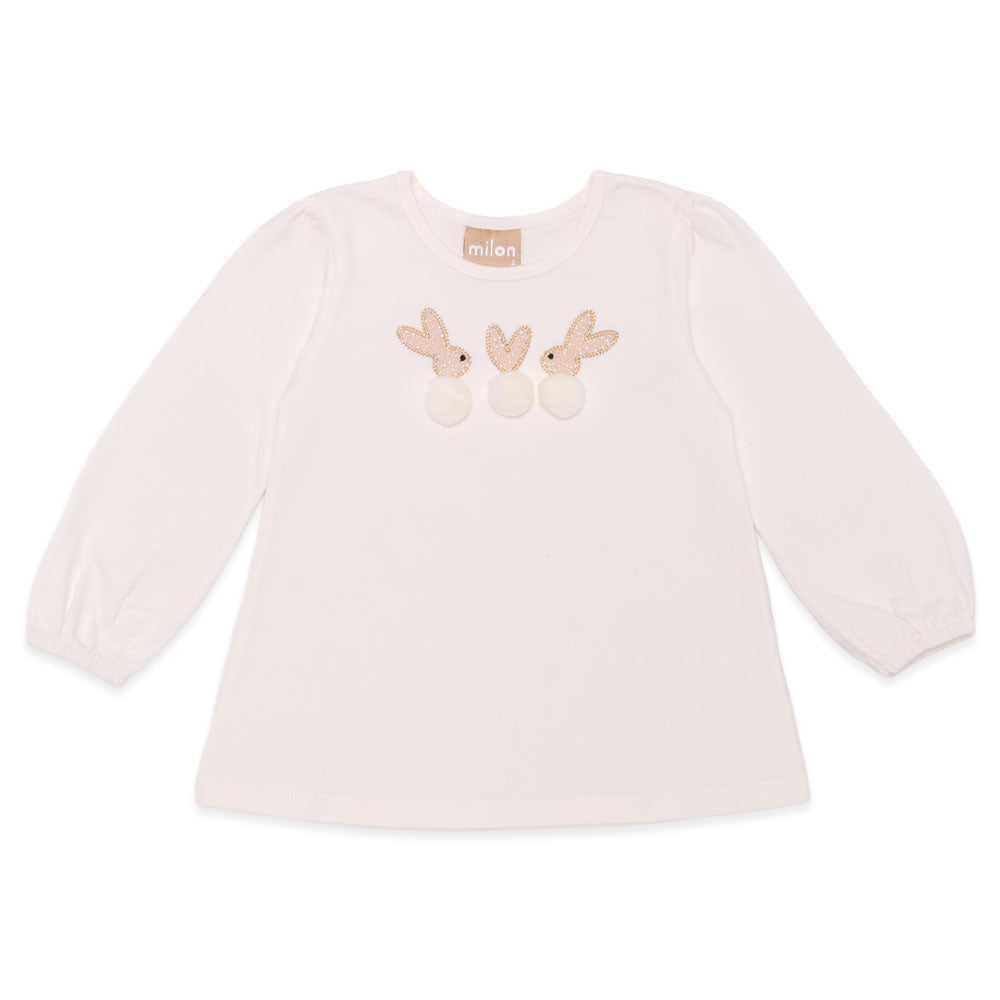 Blusinha Manga Longa Bordada Pompom Coelhinhos Milon - Feminina