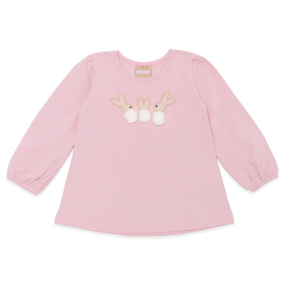 Blusinha Manga Longa Bordada Pompom Coelhinhos Milon - Feminina