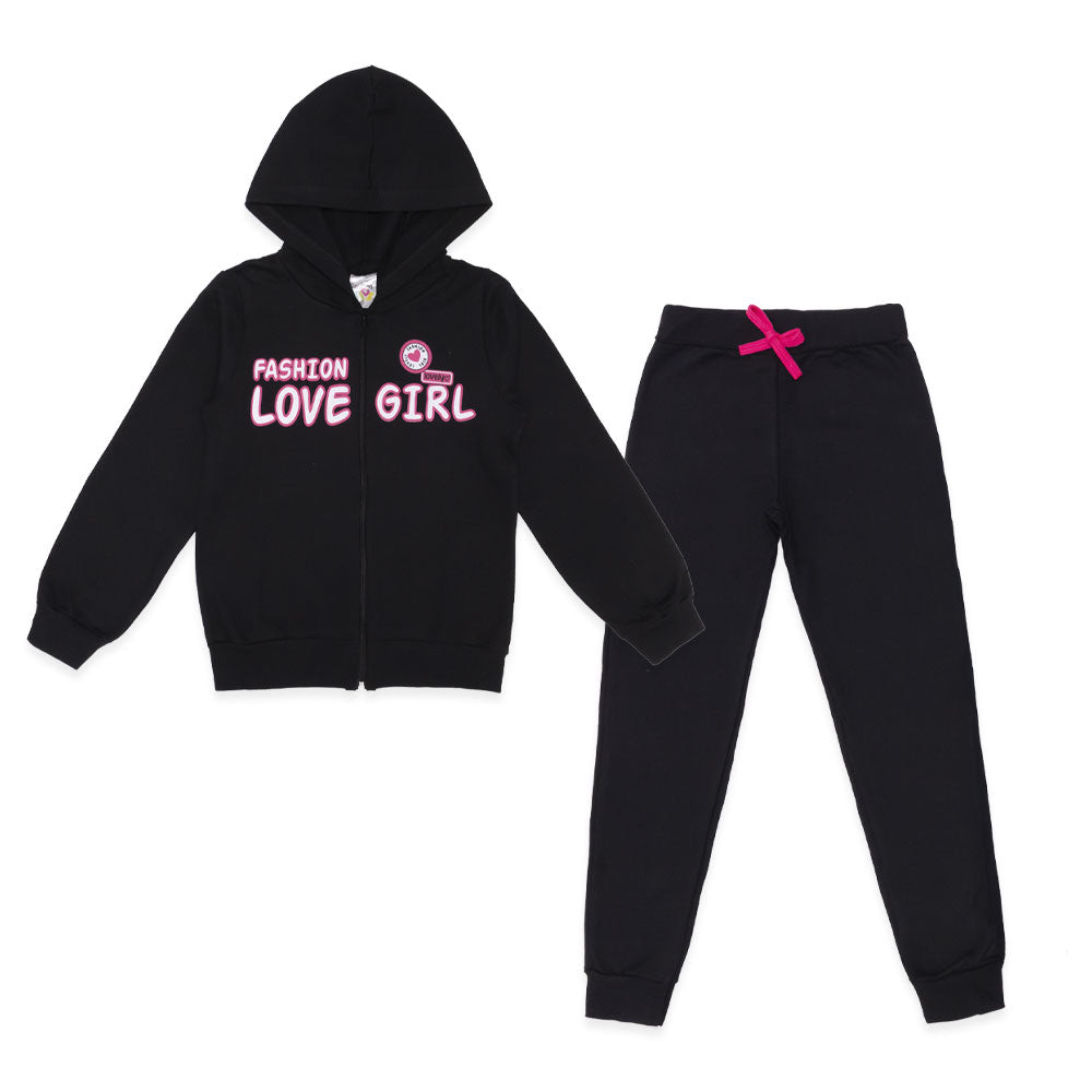 Conjunto Moletom Flanelado Jaqueta com Capuz Fashion Love Girl Taita - Feminino