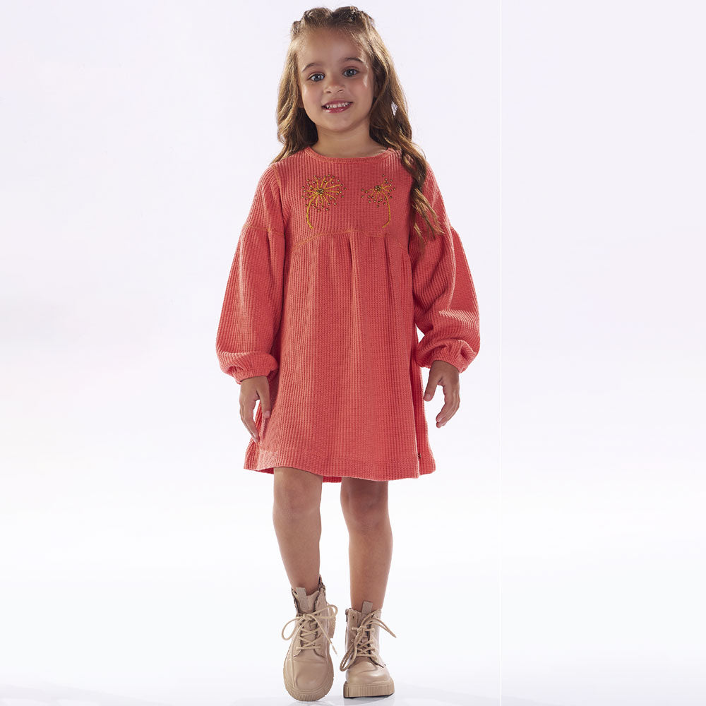 Vestido Manga Longa Tricot Bordado Coral Kiki Xodó - Feminino