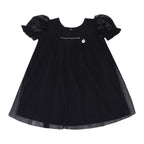 Vestido Manga Curta Malha e Tule Forrado Strass Kiki Xodó - Feminino