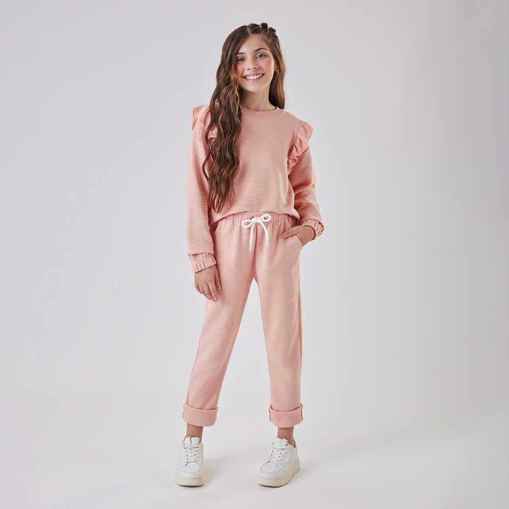 Conjunto Blusão Boxy e Calça Slim Moletinho Canelado Nina Go! - Feminino