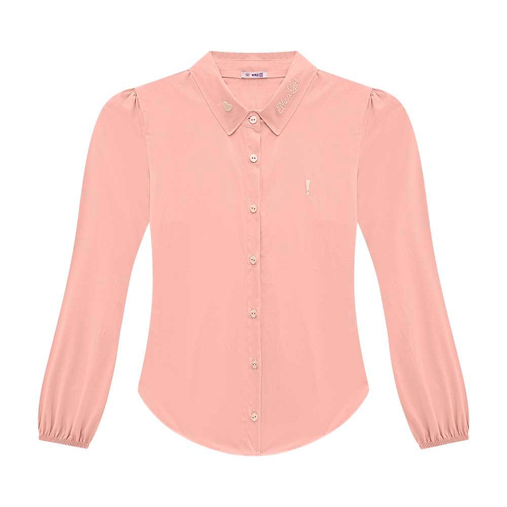 Camisa Manga Longa Gola Bordada Nina Go - Feminina
