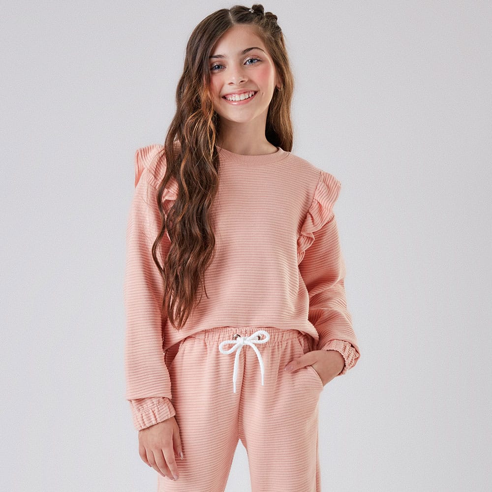 Blusinha Manga Longa Algodão Texturizado Babado Nina Go - Feminina