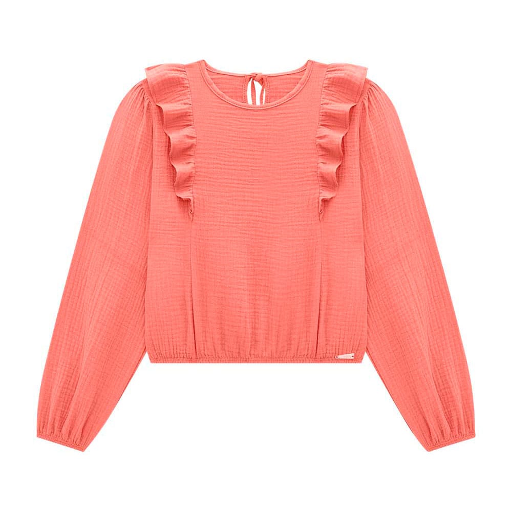 Blusinha Manga Longa Algodão Texturizado Babado Nina Go - Feminina