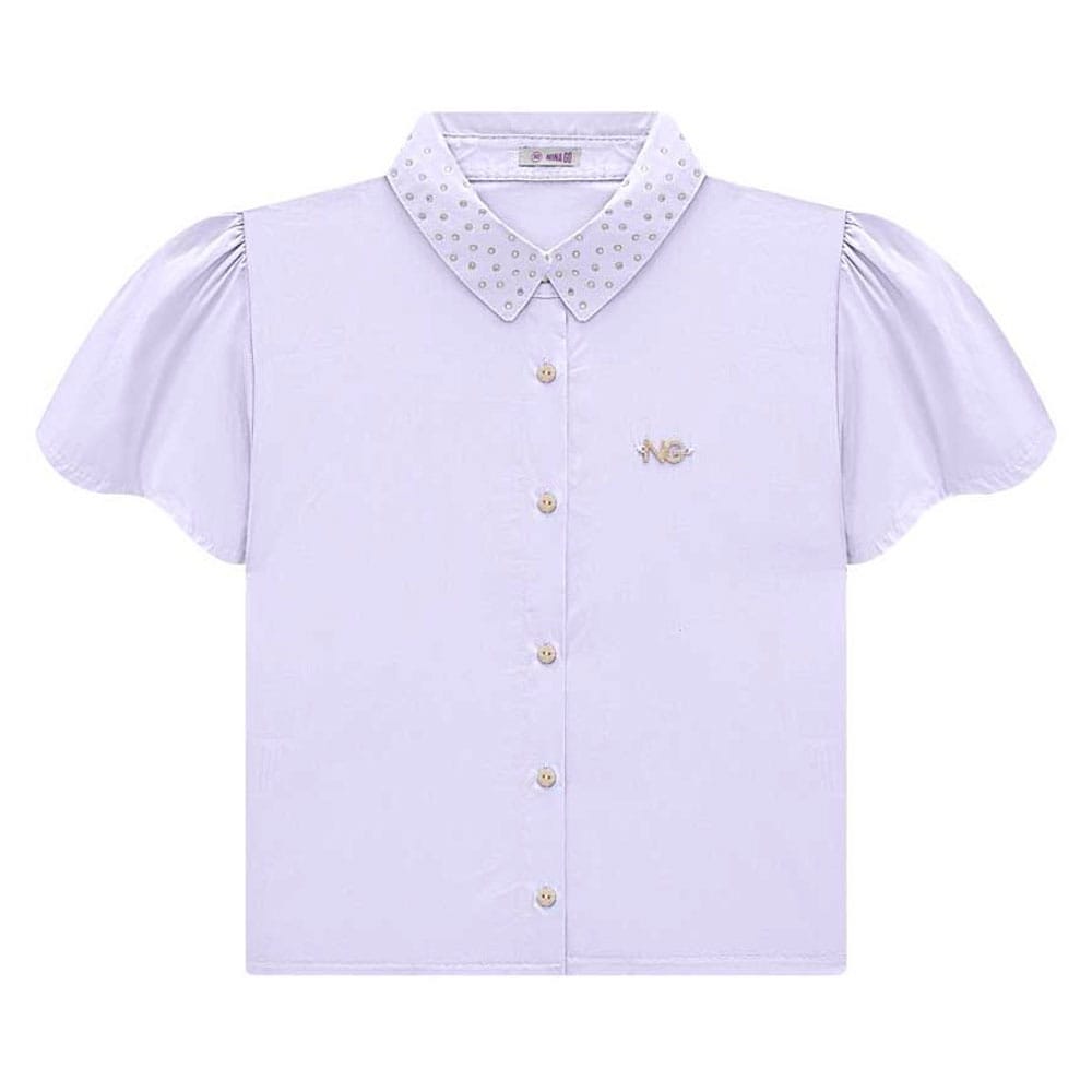 Camisa Manga Curta Gola Strass Nina Go - Feminina