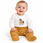Macacão Manga Longa Sobreposto Suedine e Tricot Menino Mini & Co - Cavalinho Caramelo