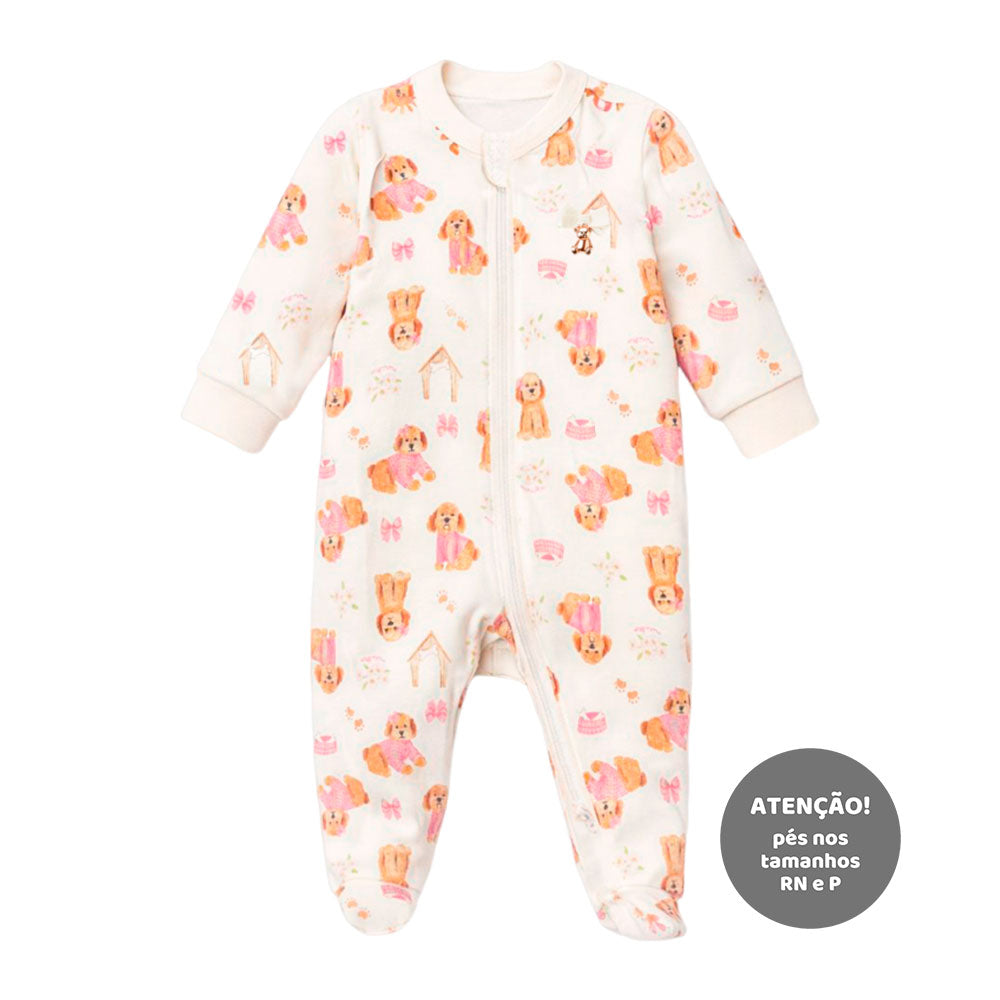 Macacão Manga Longa Zíper Suedine Mini & Co Feminino - Cachorrinha