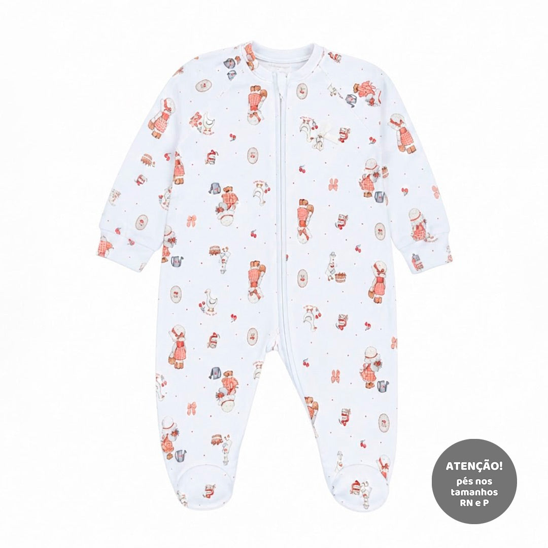 Macacão Manga Longa Suedine Estampado Zíper Mini & Co Feminino – Camponesa