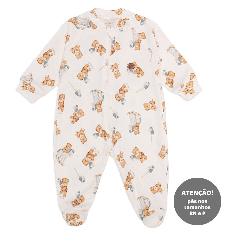Macacão Manga Longa Estampado com Ziper Suedine Masculino – Ursinho e Cavalinho