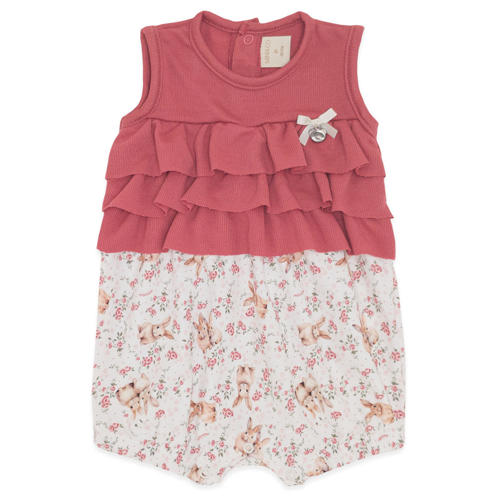 Macacão Regata com Babado Suedine Feminino - Floral Coelha